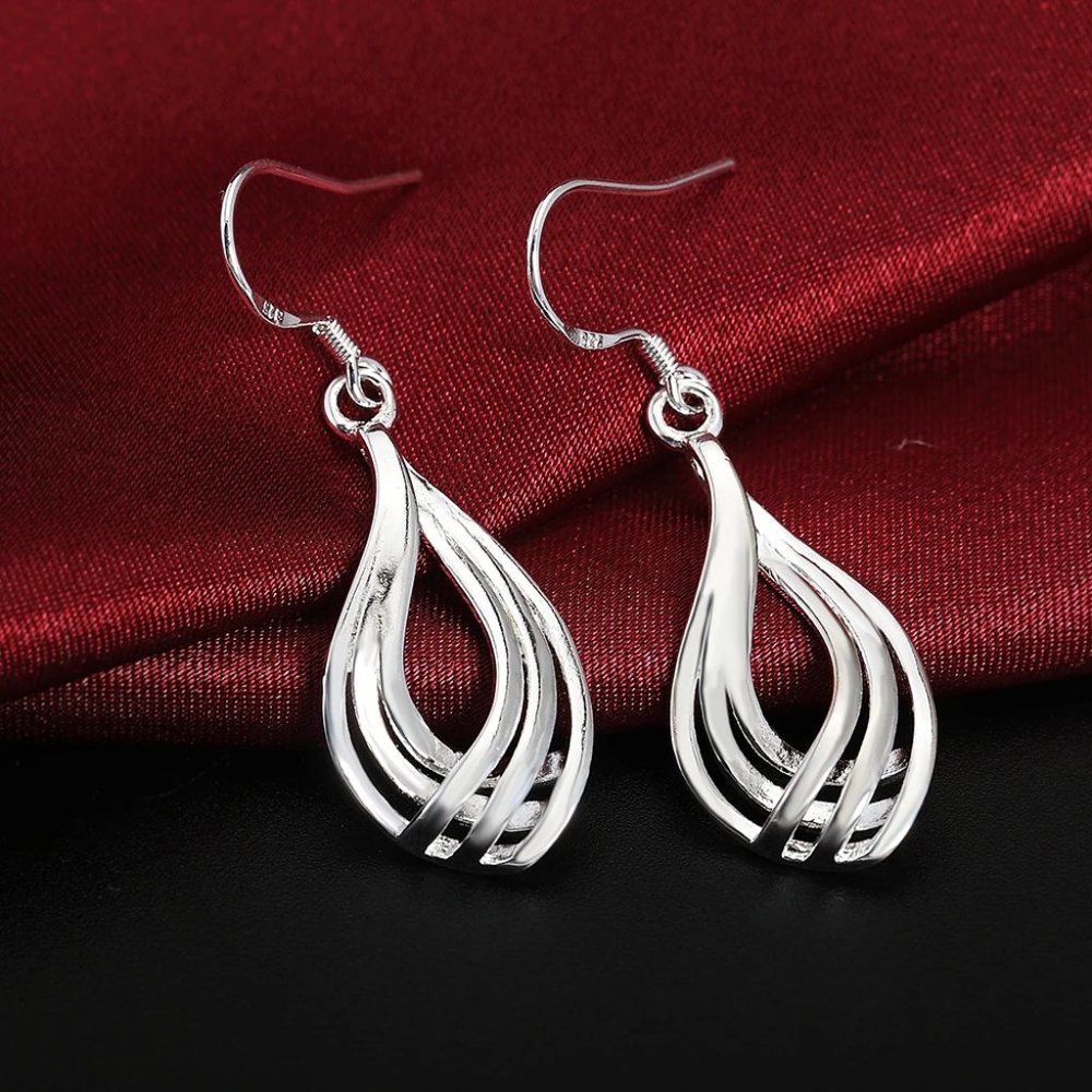 Gorgeous Wavy & Twisted Drop Earrings Solid Sterling Silver " Hypoallergenic " - Picture 8 of 8